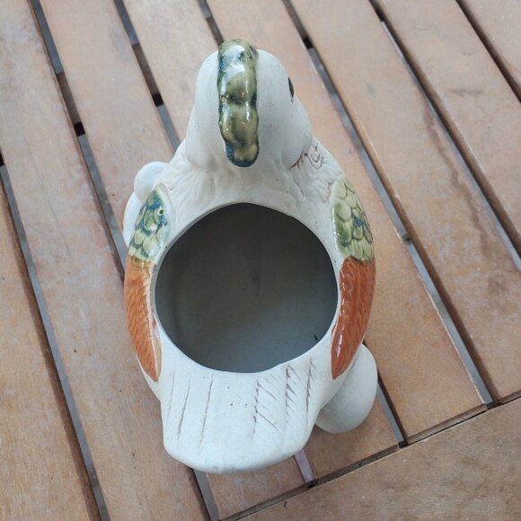 Vintage Pottery Chicken With Chick & Egg Planter 6" Partially Glazing Farmhouse - Picture 5 of 10